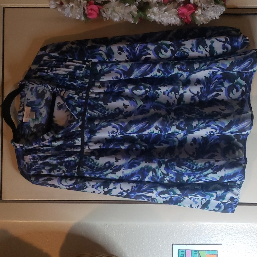 Loft Blue and Black Flower sheer blouse